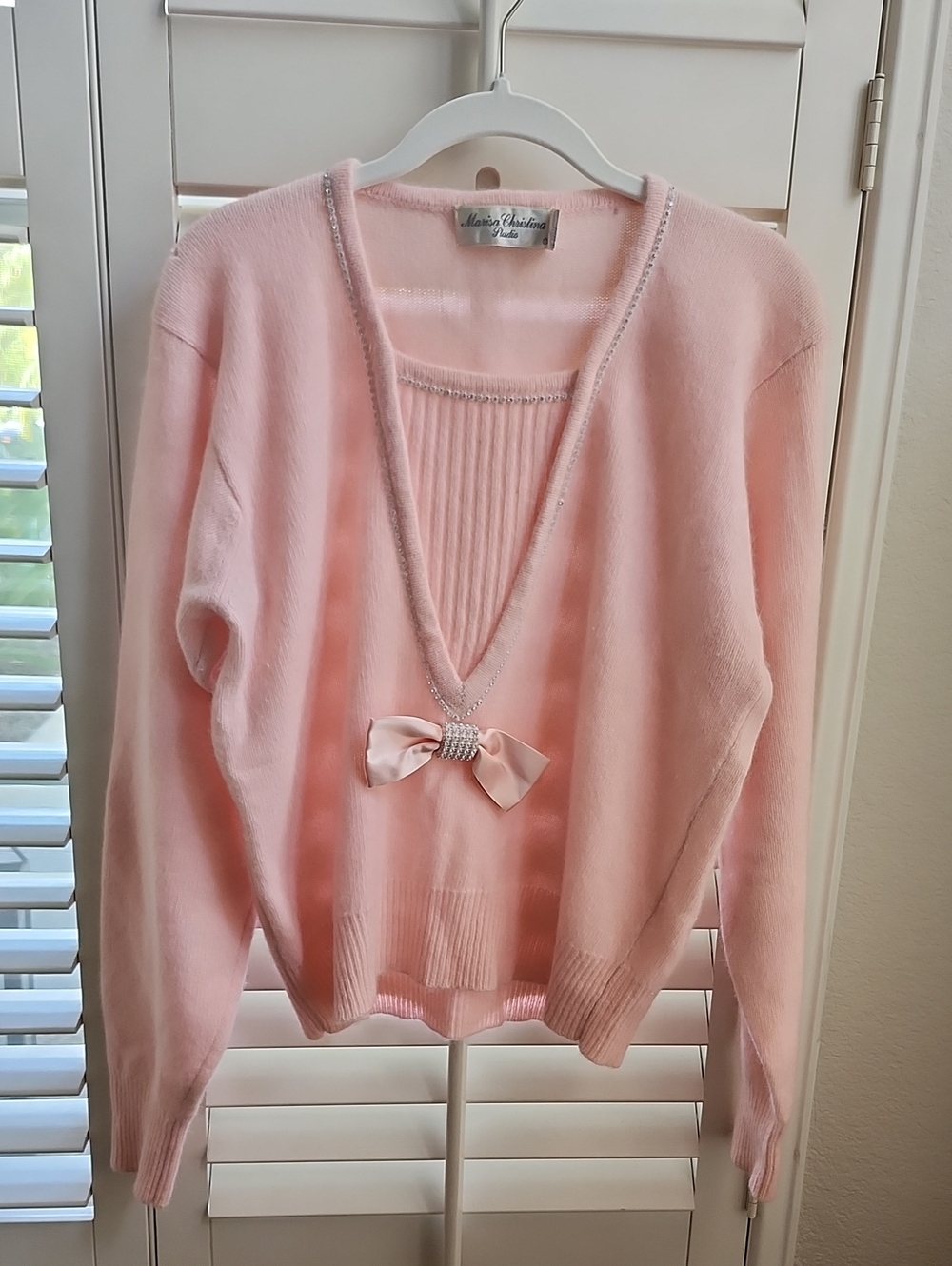 Marisa Christina Studio Vintage Pink V-Neck Sweater with Bow